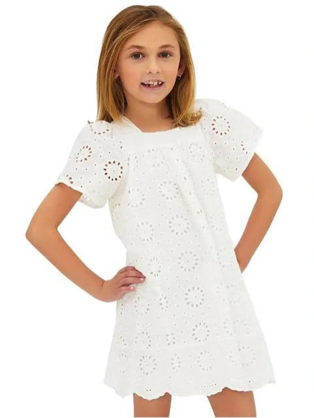 Beach Riot Girls Little Ollie Dress White Magnolia Eyelet Puff-Sleeve Size 3/4
